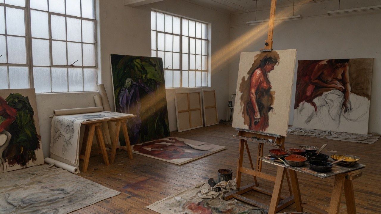 Generated placeholder of a studio interior. Not a photograph of the Oak Street atelier.